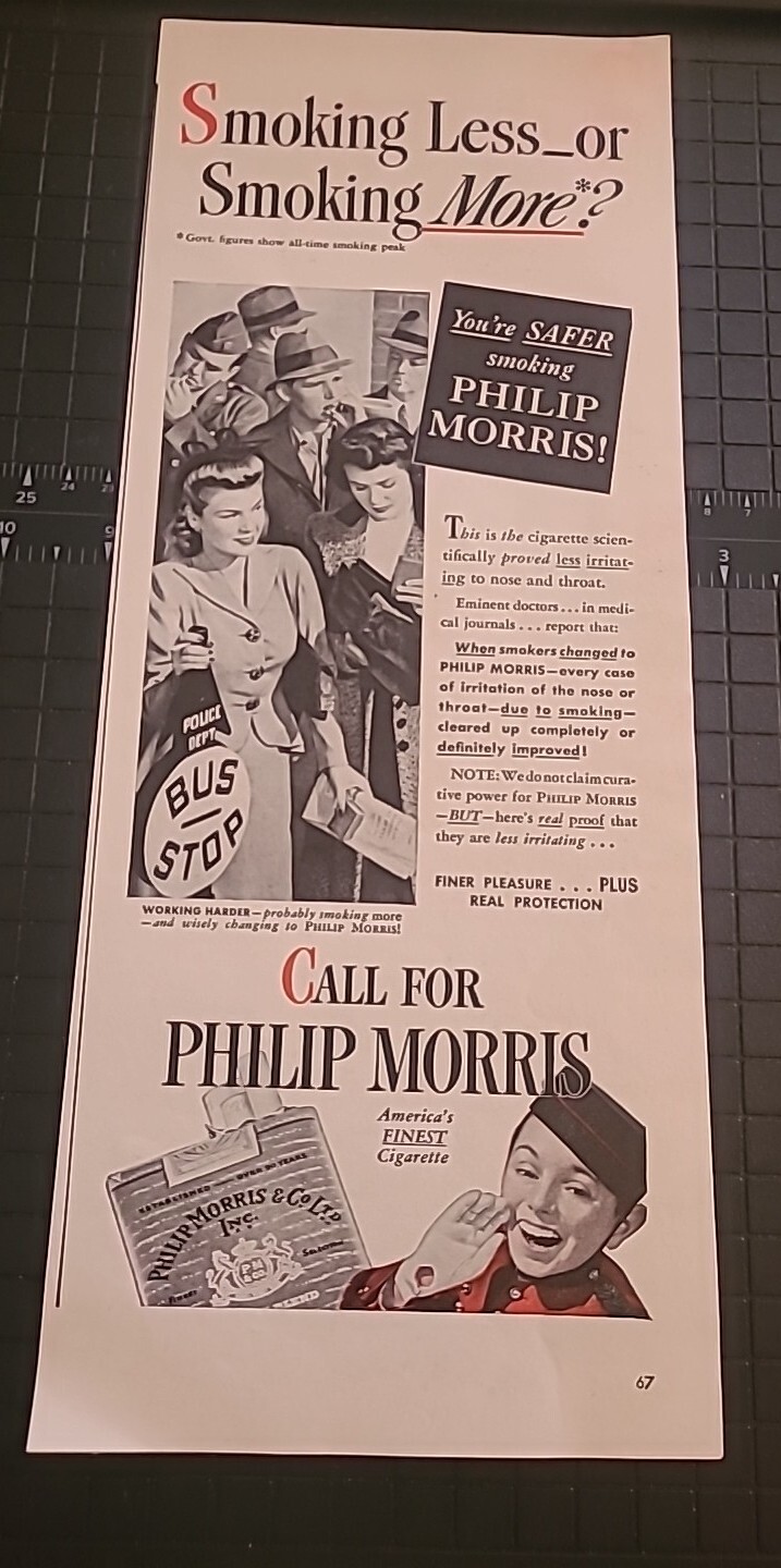 Philip Morris Cigarettes  WW2 Print Ad Advertisement 1942Vintage 5x14