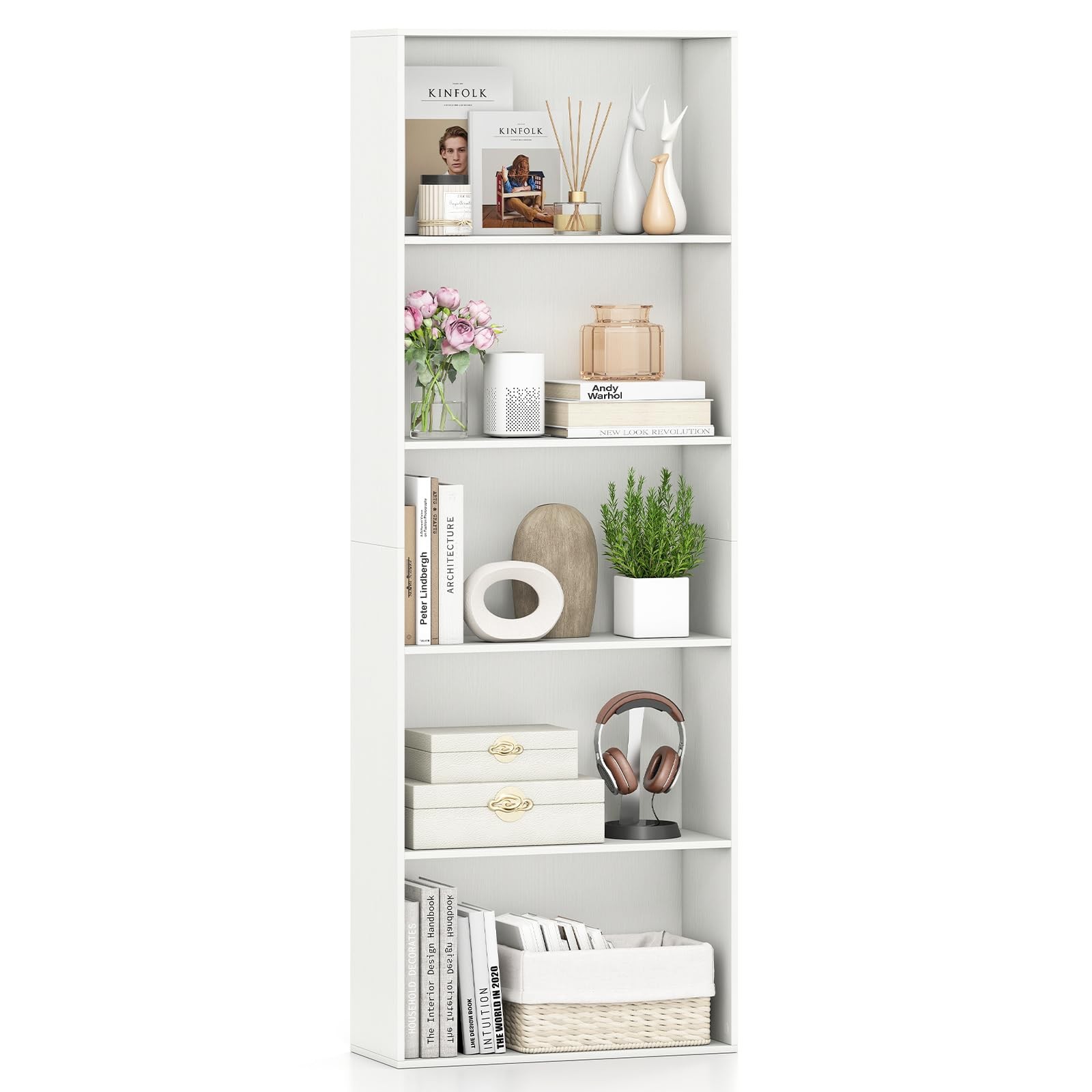5-Tier Bookshelf, Freestanding Bookcase with 5 Open Shelf, Modern Display She...
