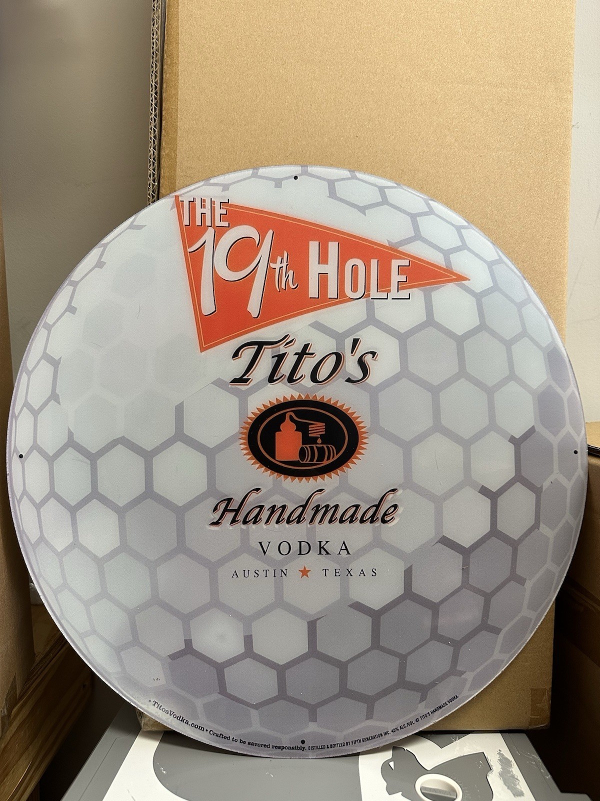 Titos Handmade Vodka Austin Texas 19th Hole Golf Ball Acrylic Sign With Screws