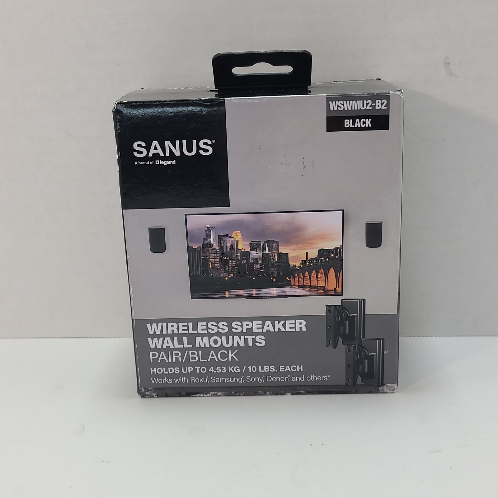 Pair SANUS Tilt Swivel Wall Mounts For Wireless Speakers Black Up To 10 Lbs Ea