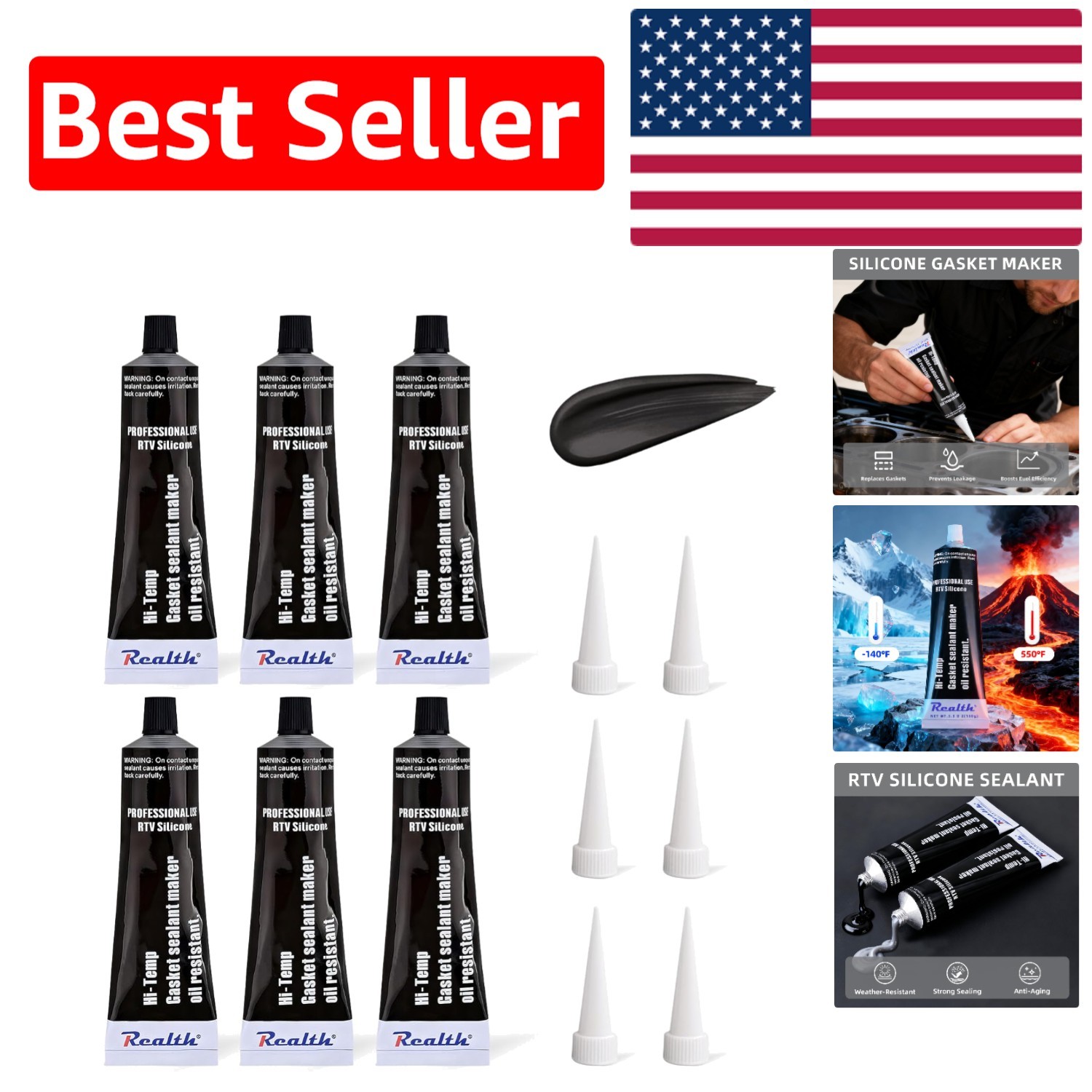 High Strength RTV Black Silicone Gasket Sealant 6-Pack - Automotive & More