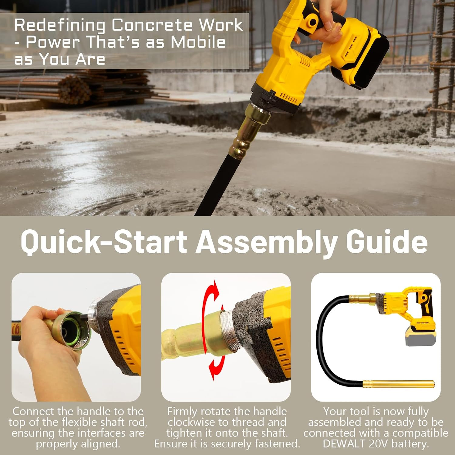 Handheld Concrete Vibrating Tool, Compatible with Dewalt 20V Battery(No Battery)