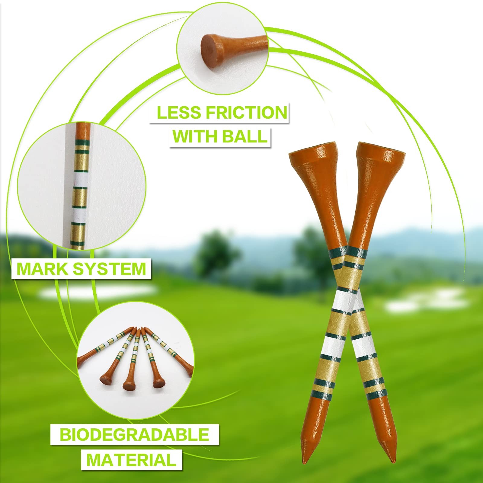 Bamboo Golf Tees, 70mm 83mm, Biodegradable, Bulk Pack 50 120, Brown