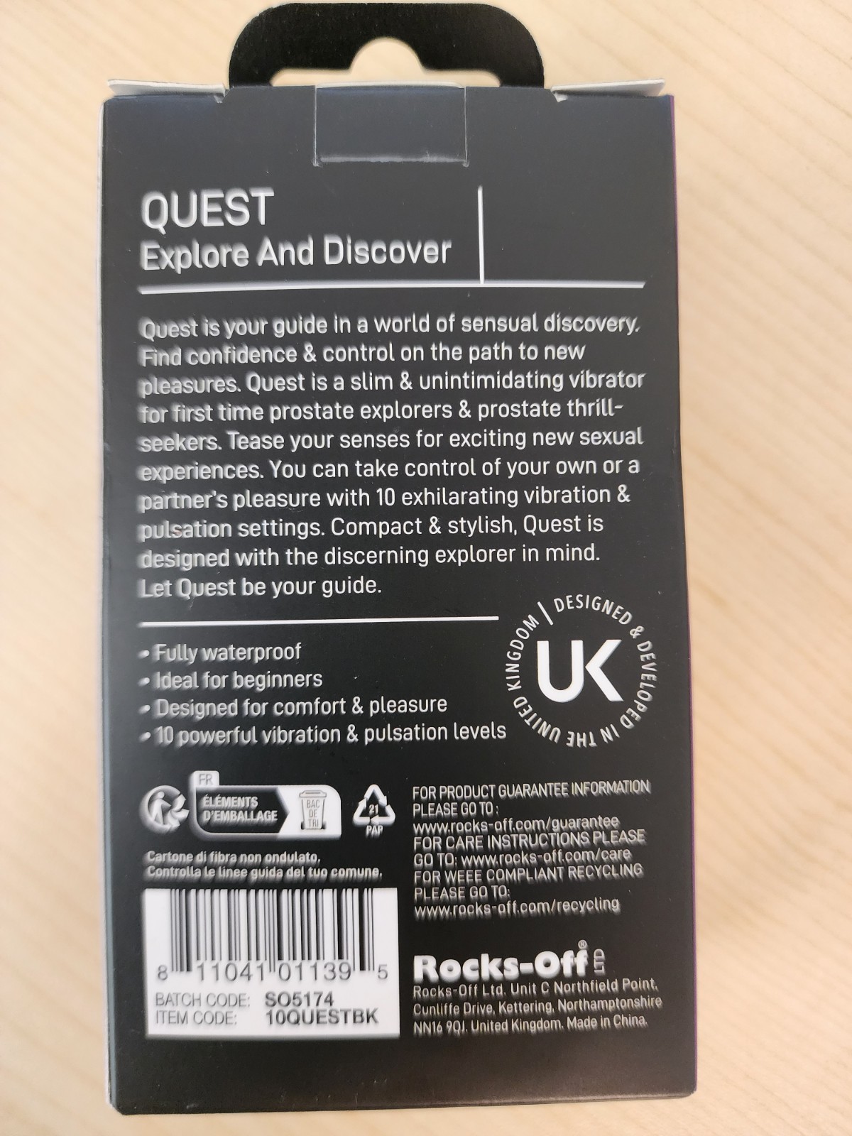 Rocks Off Quest Prostate Massager, Black, 4 Inch