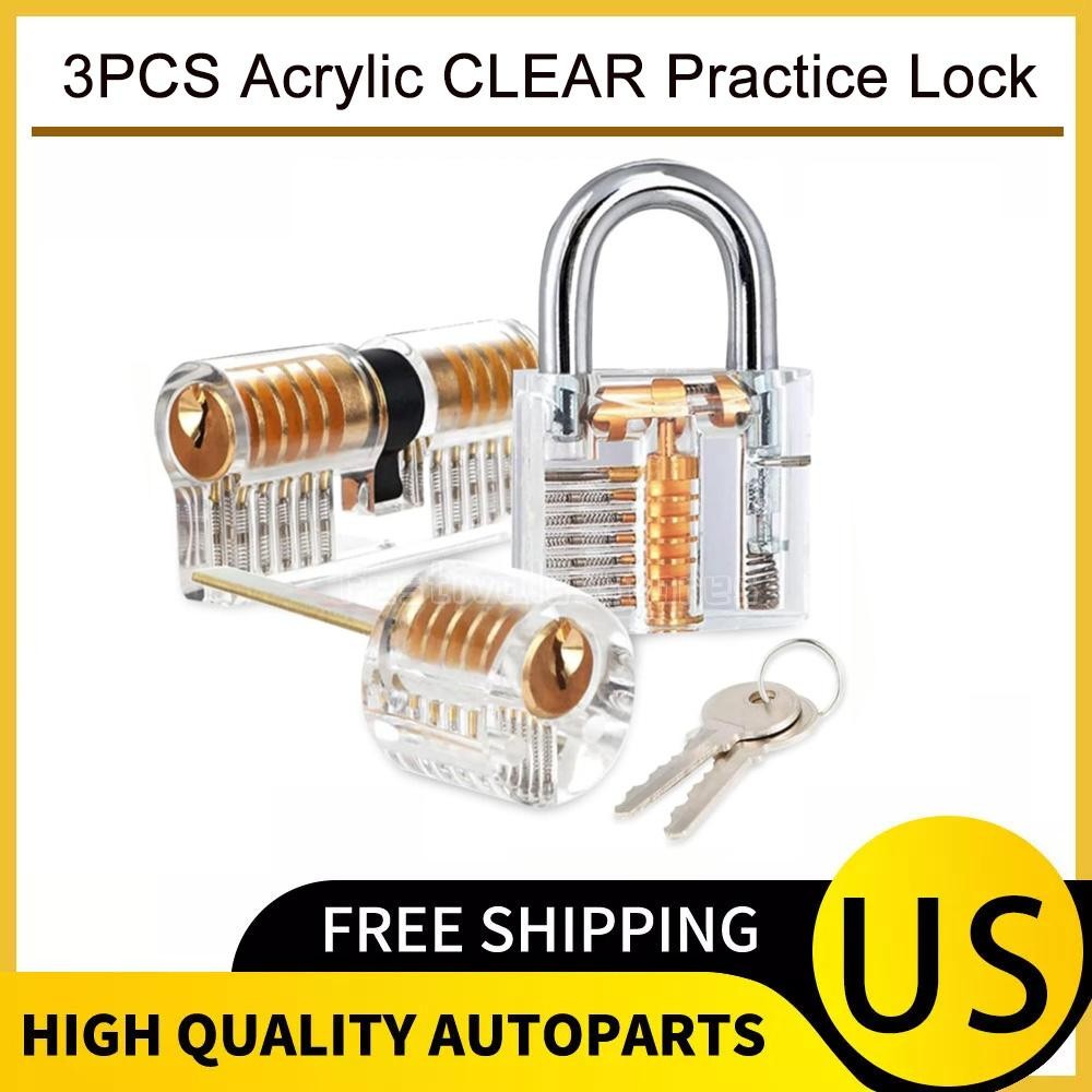 3PCS Acrylic CLEAR Practice Lock Transparent Cutaway Pin Tumbler Lock