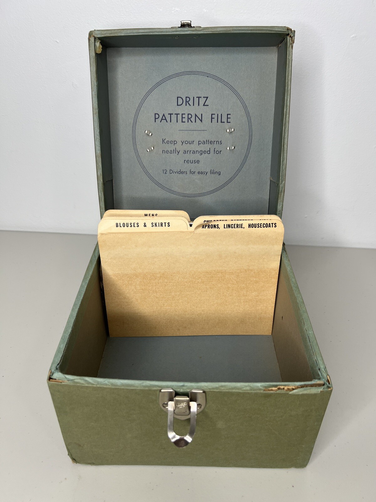 Vintage Dritz Sewing Pattern Green File Folder Box