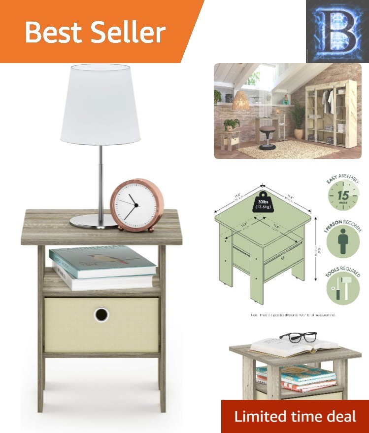 Versatile Contemporary Night Stand with Open Shelves and Bin - Sonoma Oak Finish