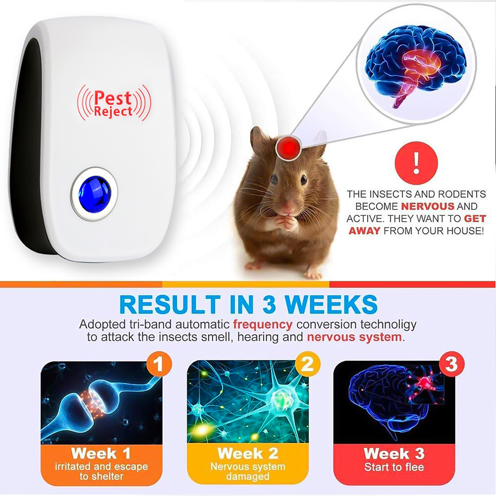 6 Pack Electronic Pest Reject Control Ultrasonic Repeller Bug Rat Spider Roaches