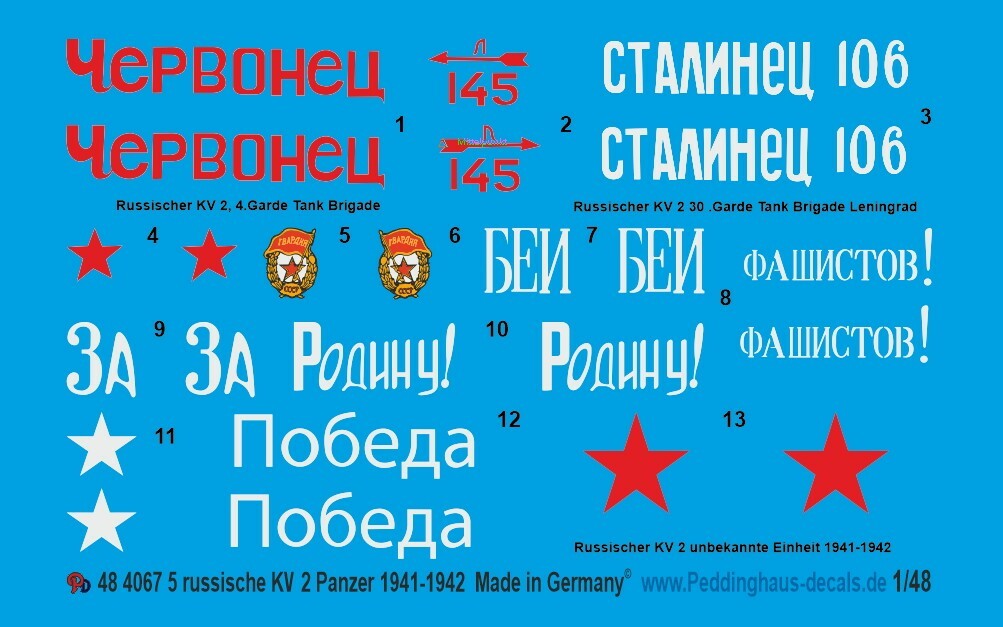 Peddinghaus-Decals 1/48 5 Russian KV 2 Tank 1941-1942