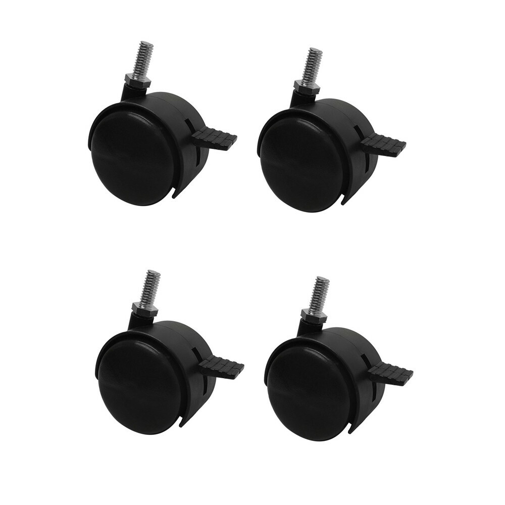 4 Pc 2" Black PVC Nylon Twin Swivel Casters Wheel w/ Brake 5/16"x1" Thread Size