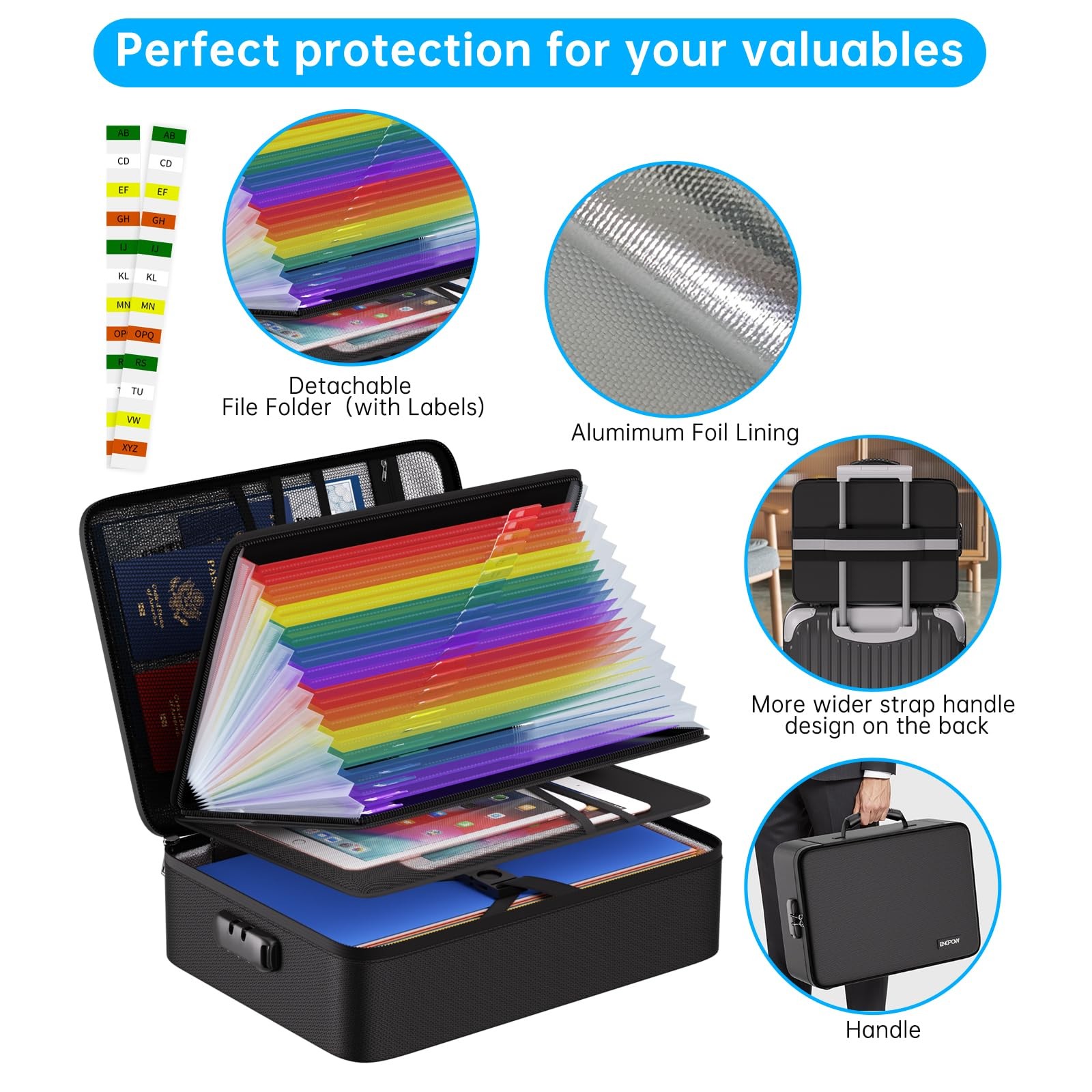 Fireproof Document Box with Lock 5200℉ Soft Case Fireproof Box with 25 Colorf...