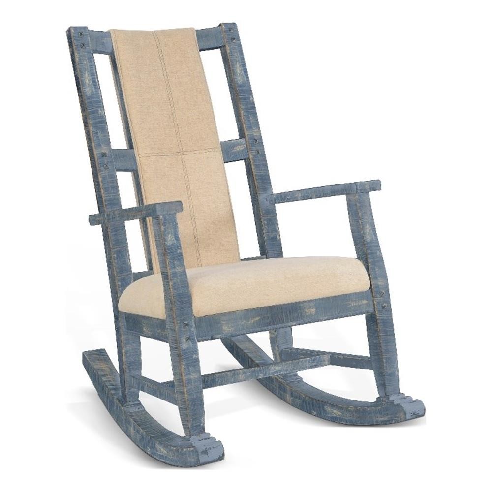 Pemberly Row Mahogany Rocking Chair with Cushion Seat & Back in Blue