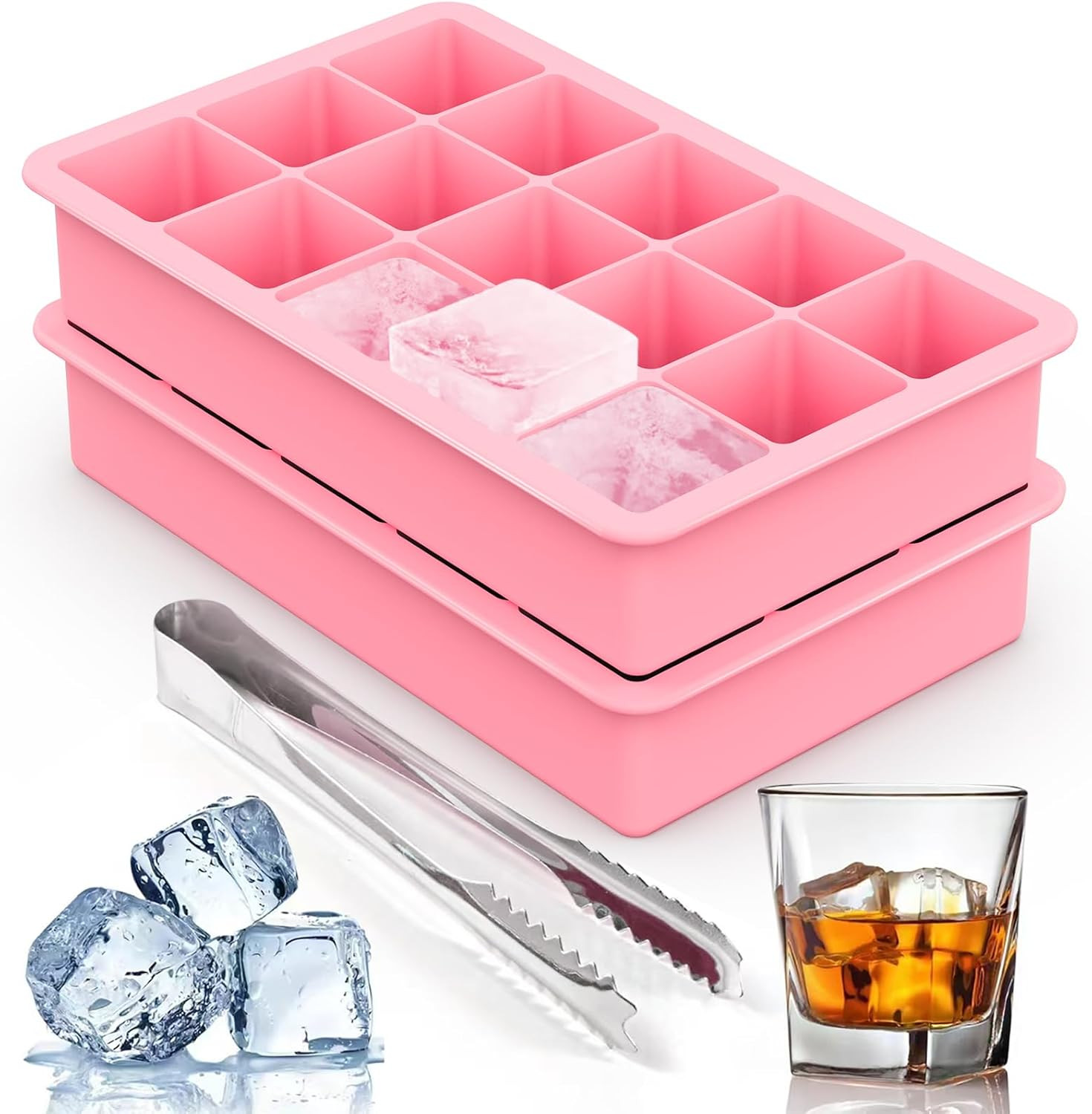 Silicone Ice Cube Trays for Freezer Set of 2- Square Ice Cubes Mold-Easy Release