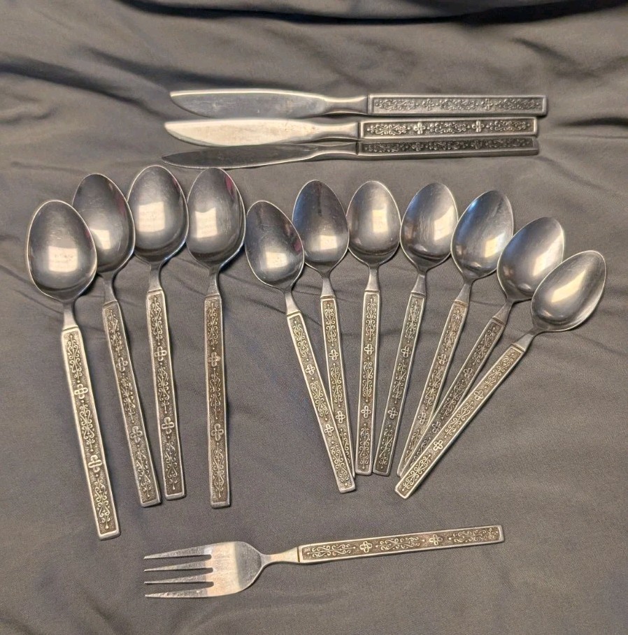 15 pcs Vintage Nasco Kashmir Greta Flatware Spoons, Knives, Fork Lot