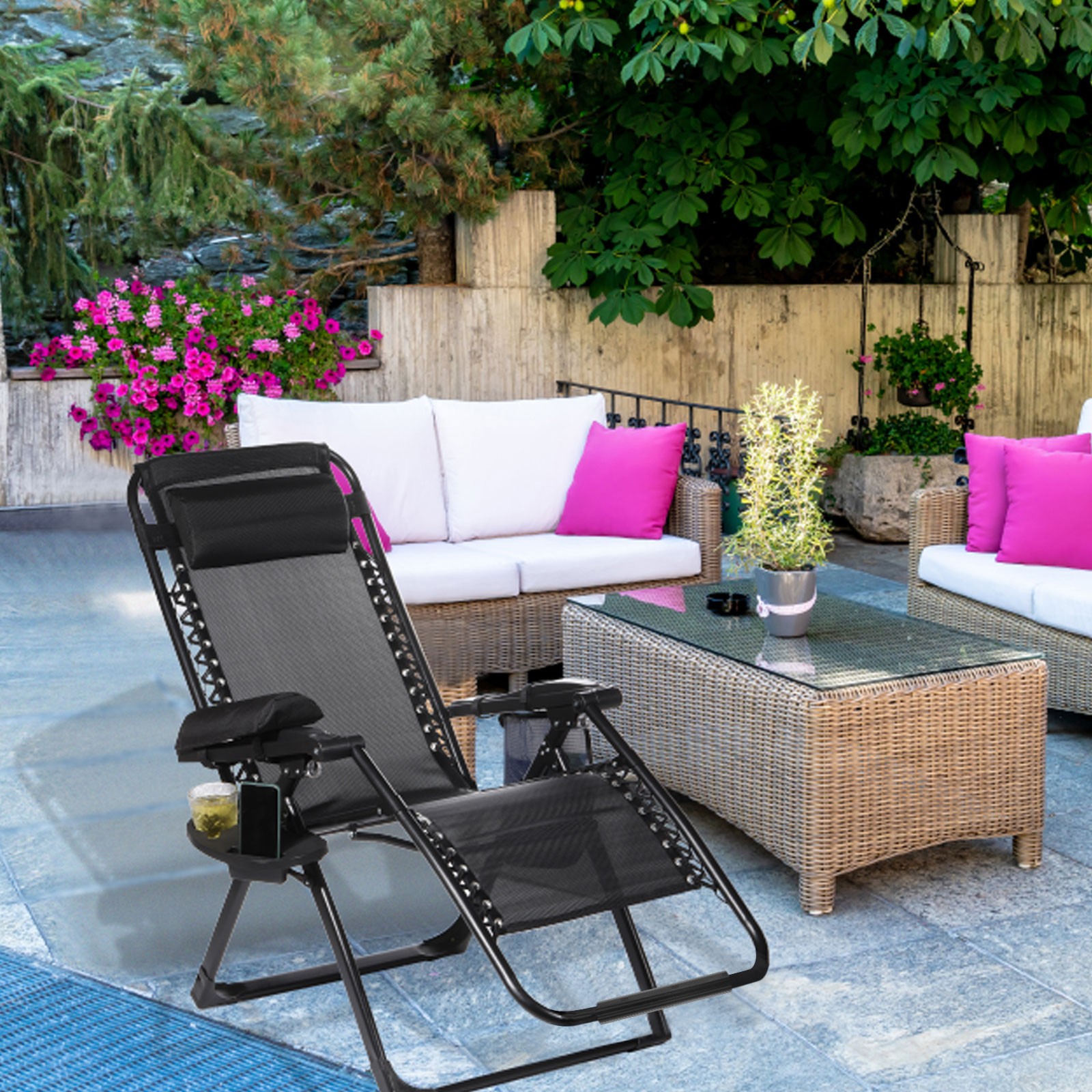 2pcs Zero Gravity Chair Foot Rest, Foot Rest Cushion Padding, Black