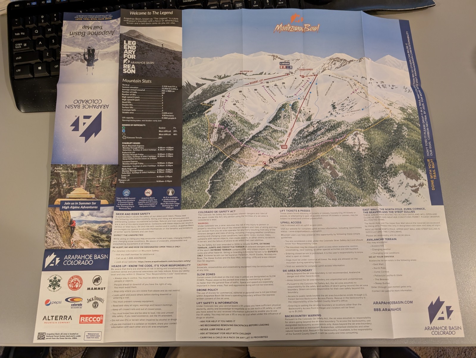 Arapahoe Basin Trail Map winter 2024-25