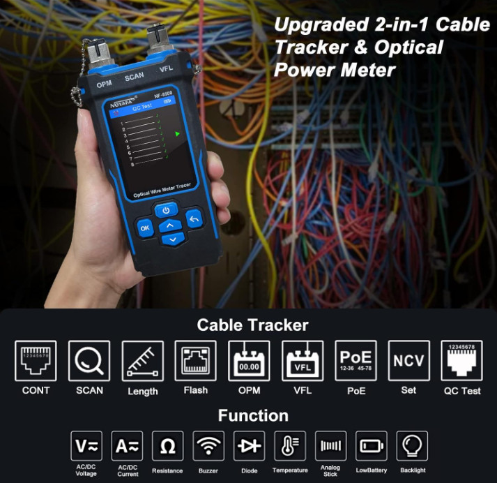 Tester Ethernet con rastreador de cables y prueba de longitud 200 m