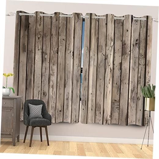 Rustic Curtains Vintage Grey Wood Barn Door 53"W x 72"L (Pack of 2) Muddy Grey