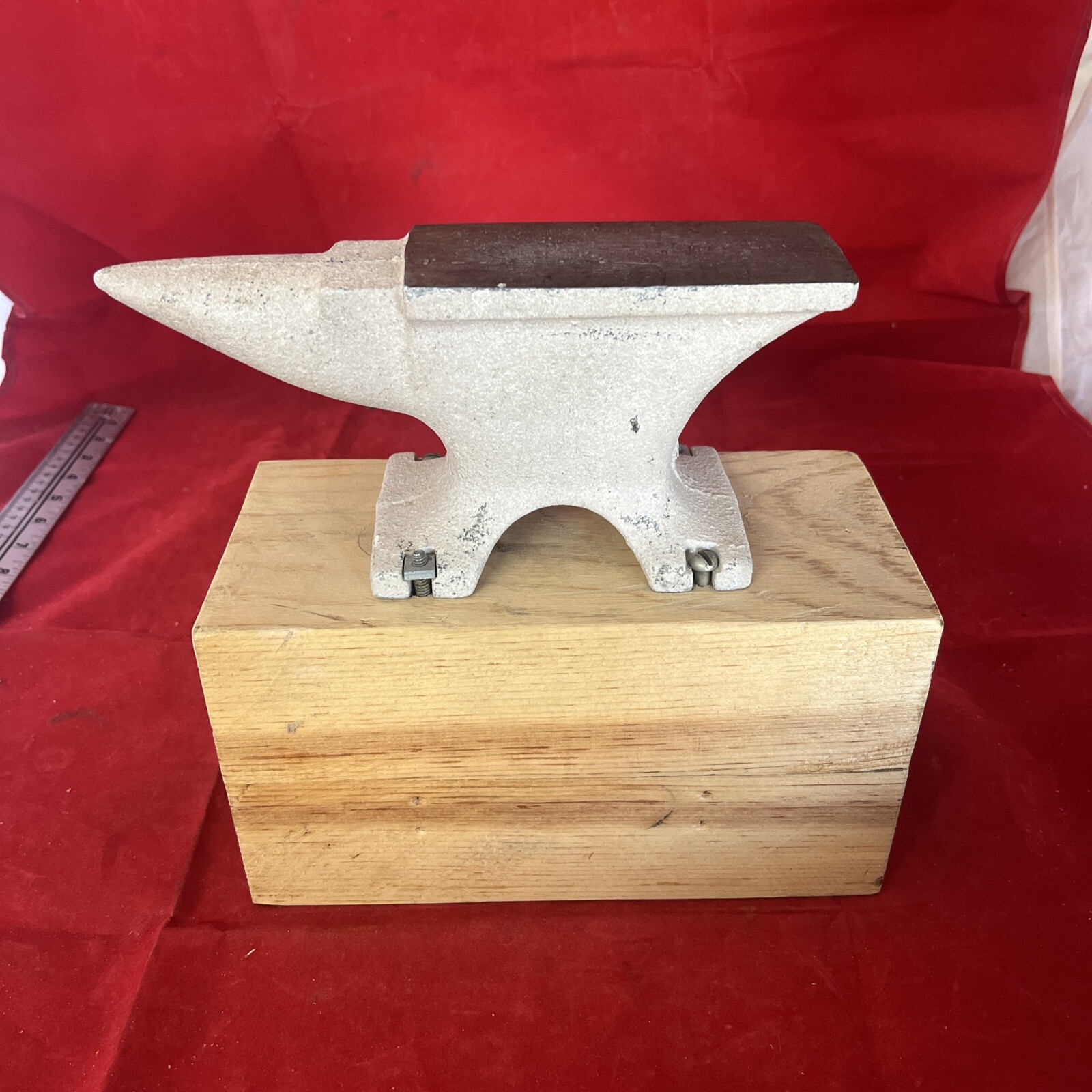 Cast Iron Crafts Jewelers Hobby Anvil Steel Mounted To Wood Block 10lb Total