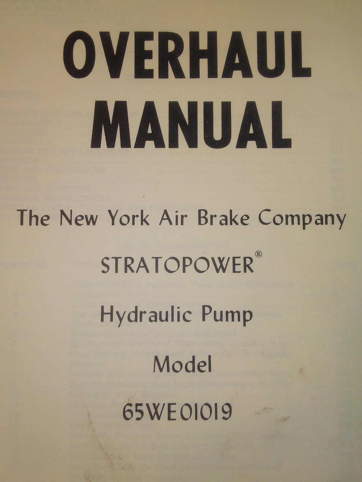 New York Air Brake STRATOPOWER Pump 65WE01019 Overhaul Manual