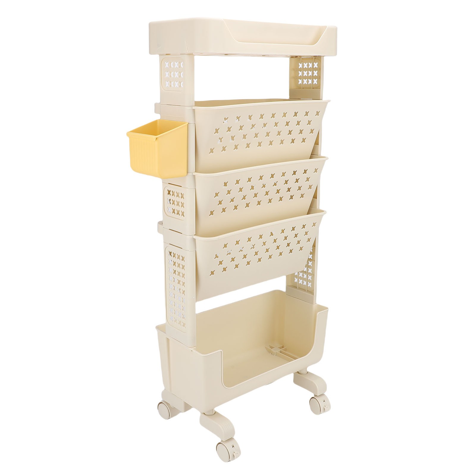 Rolling Book Cart 5 Tier Multi Functional Movable Storage Book Rack White