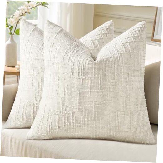 Spring Chenille Throw Pillow Covers 20x20 20" x 20" (Pack of 2) Cream White