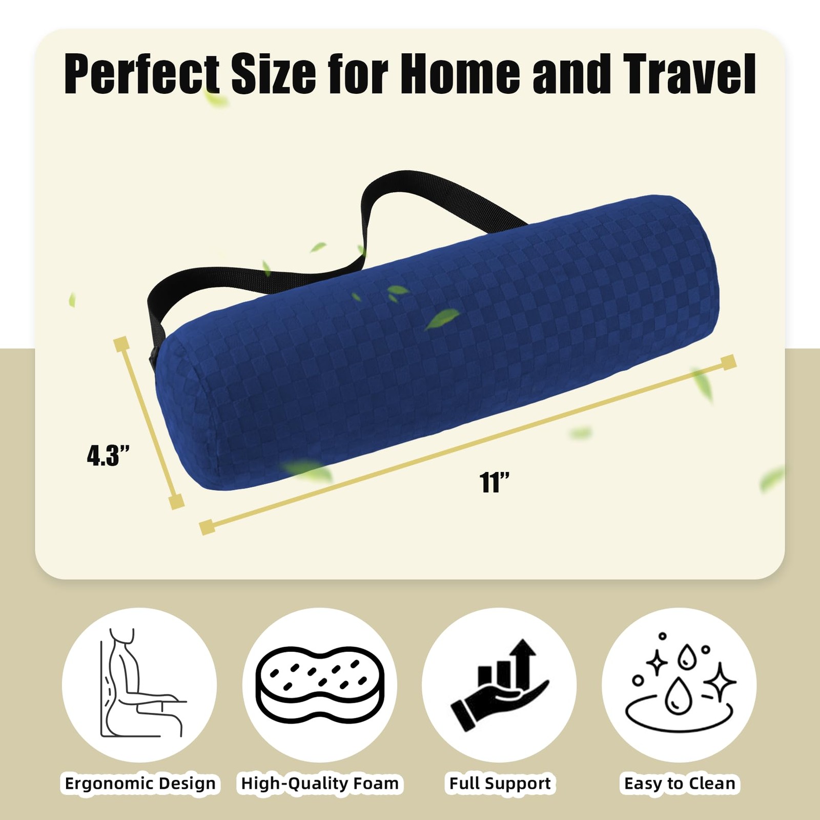 Lumbar Roll Pillow for Lower Back, Support Short-11*4.3'', Dark Blue