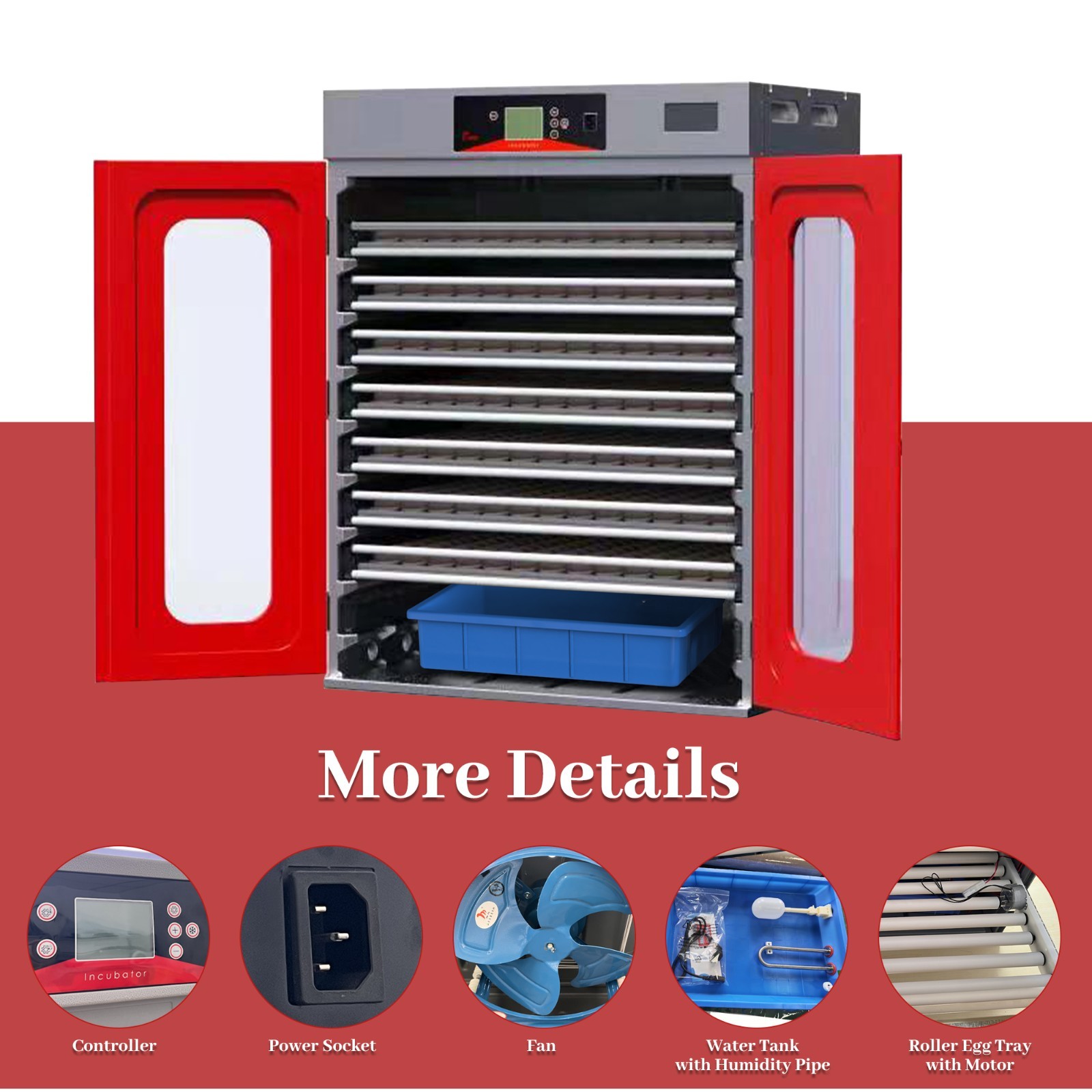 1000-Egg Commercial Cabinet Incubator w/Automatic Temperature & Humidity Control