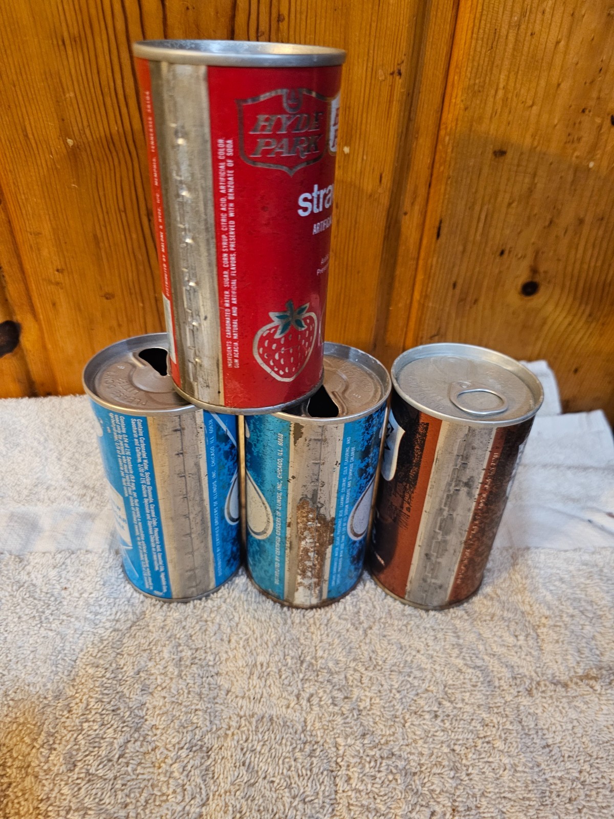 4 DIFF HYDE PARK STEEL SODA CAN CANS EMPTY G