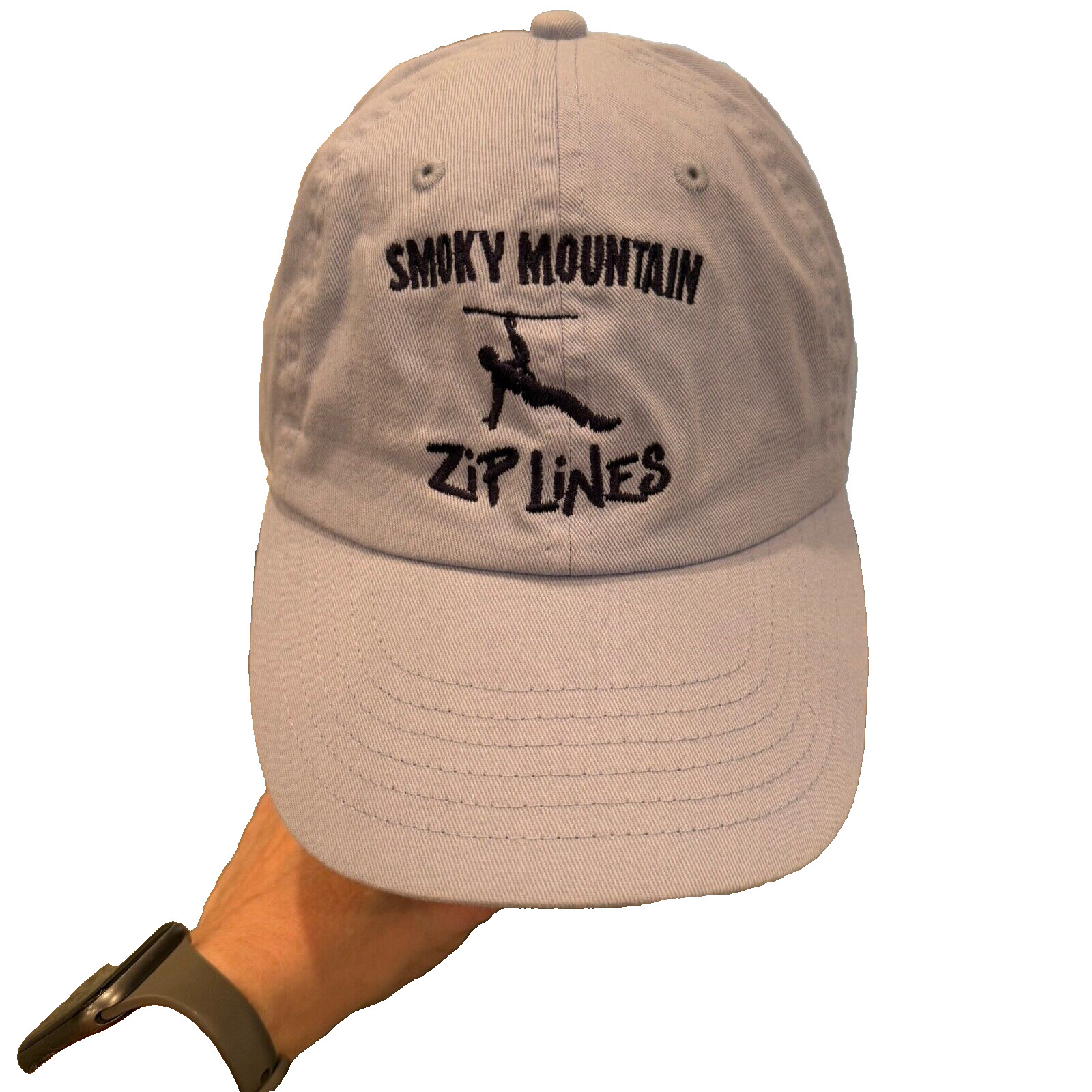 Smokey Mountain Zip Lines Navy on Lavender Cotton Hat Cap Strap Buckle EUC