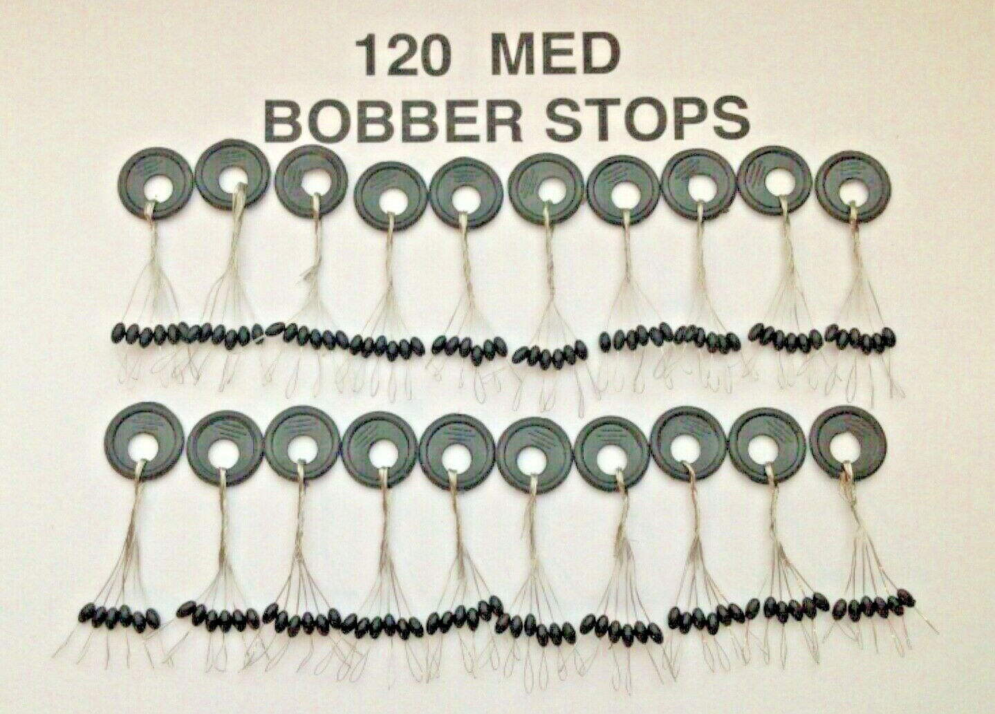 120 MEDIUM BOBBER STOPPERS ( BLACK 120PCS  20 RINGS)  NEW stops ice fishing