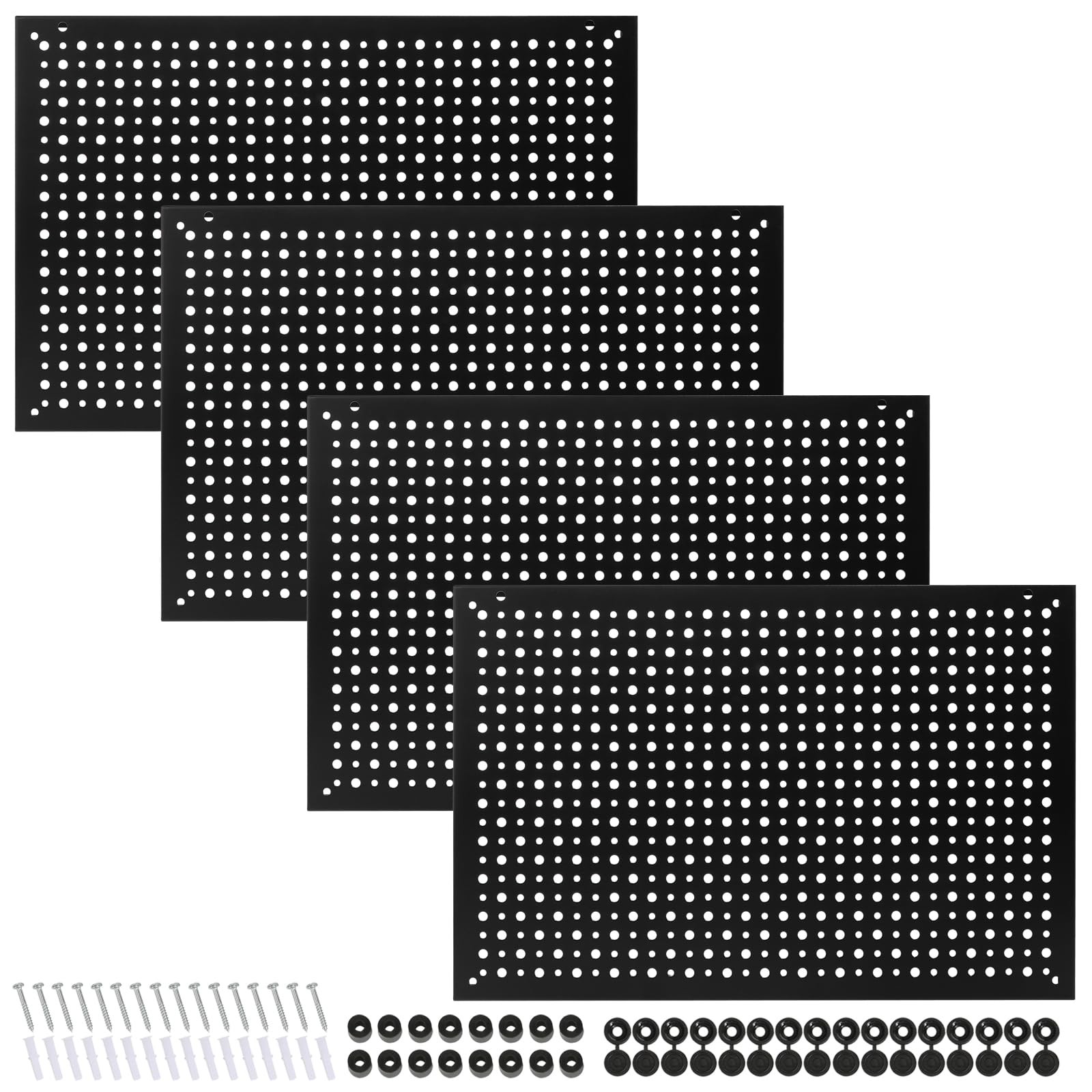 Heavy Duty Steel Pegboard Panels Garage Organization 16x10.5 Inch Black 4 PCS
