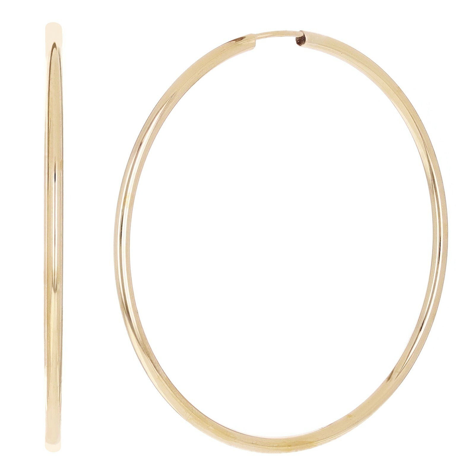 Italian 14k Yellow Gold High Polish Round Endless Hoop Earrings 1.5" 1.6mm 1.3g
