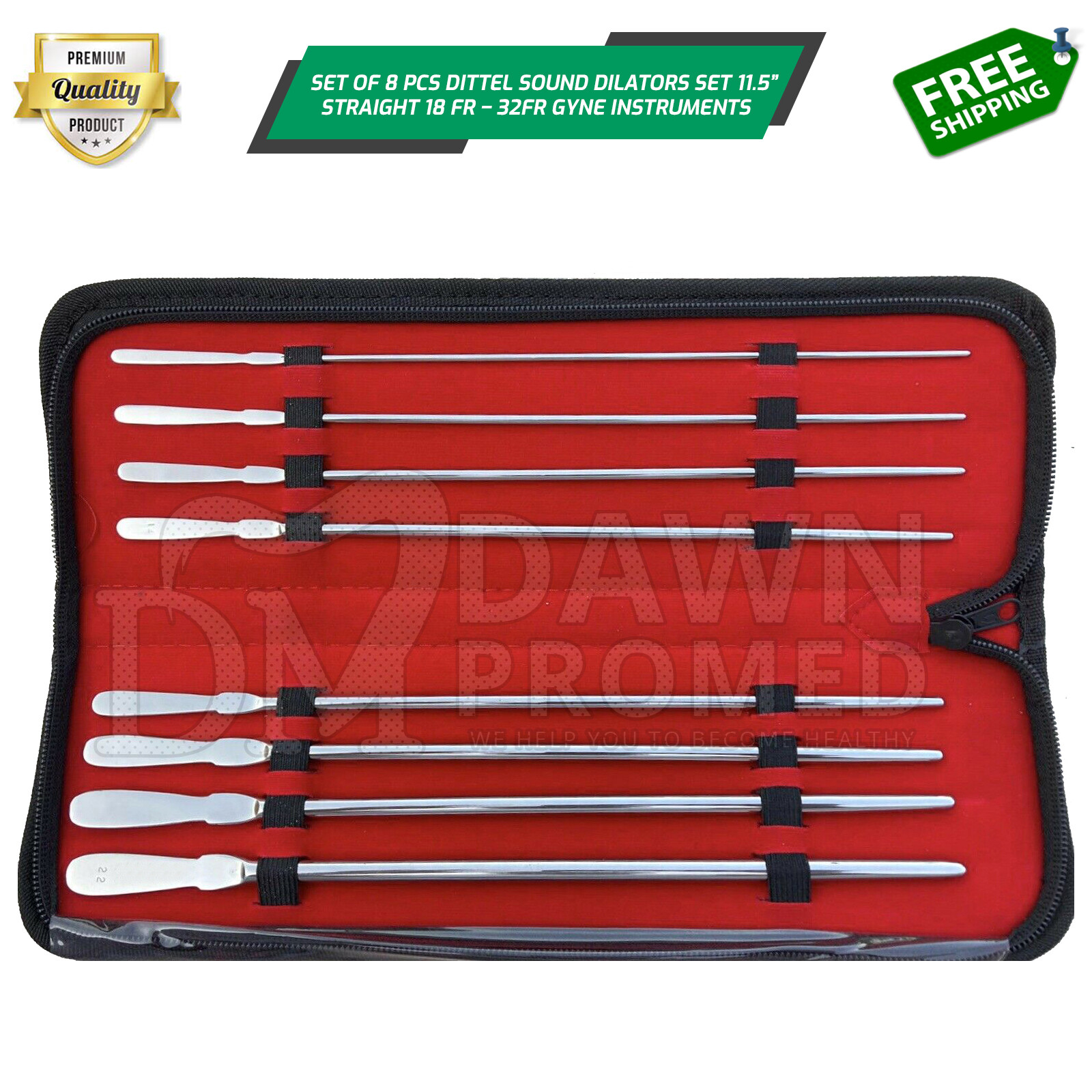 8 Pcs Dittel Urethral Sounds Dilator Set 11.5″ Straight 18 FR – 32F Single Ended