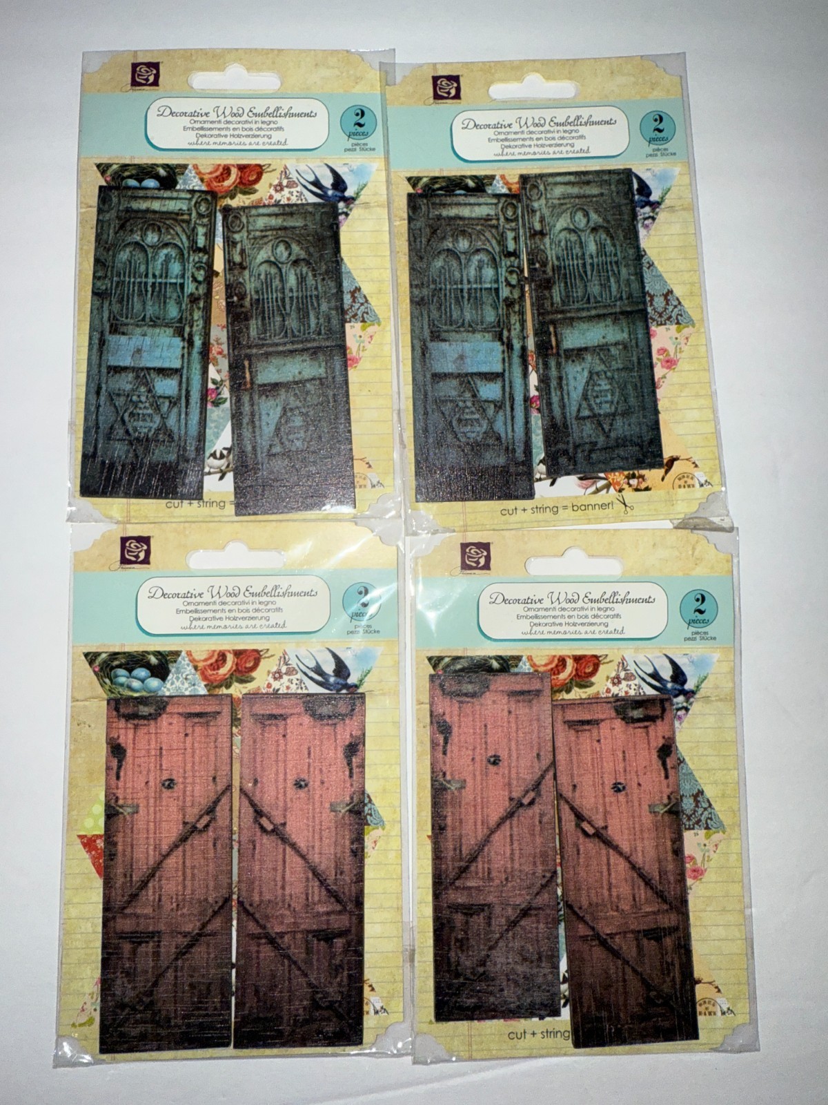 Prima Marketing Decorative Wood Embellishments Door Window Shutters Lot 4 packs