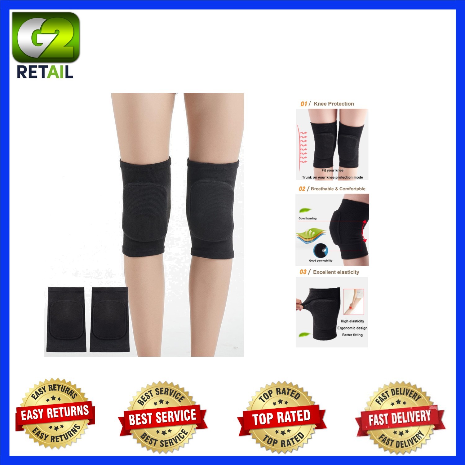 Black Breathable Knee Pads for Women - Shock-Absorbing Sports Protection, XS