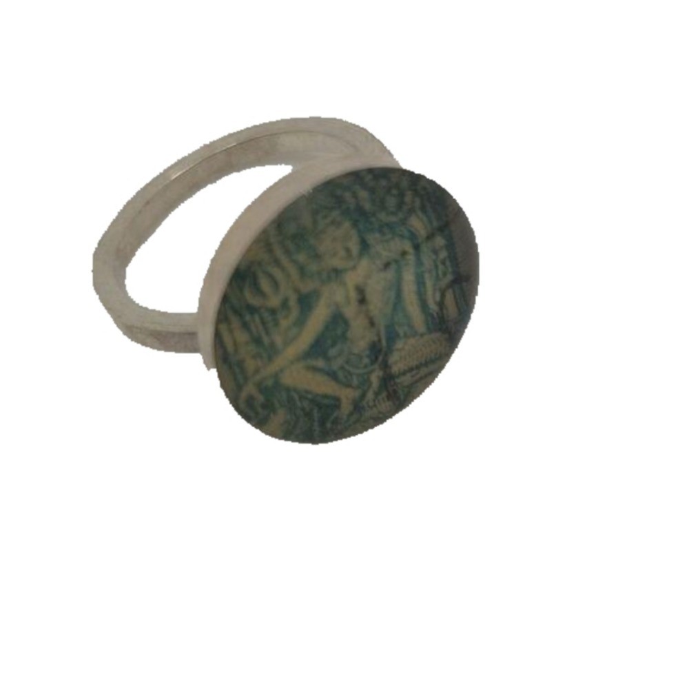 Artisan made green stamp ring silver. Size 5