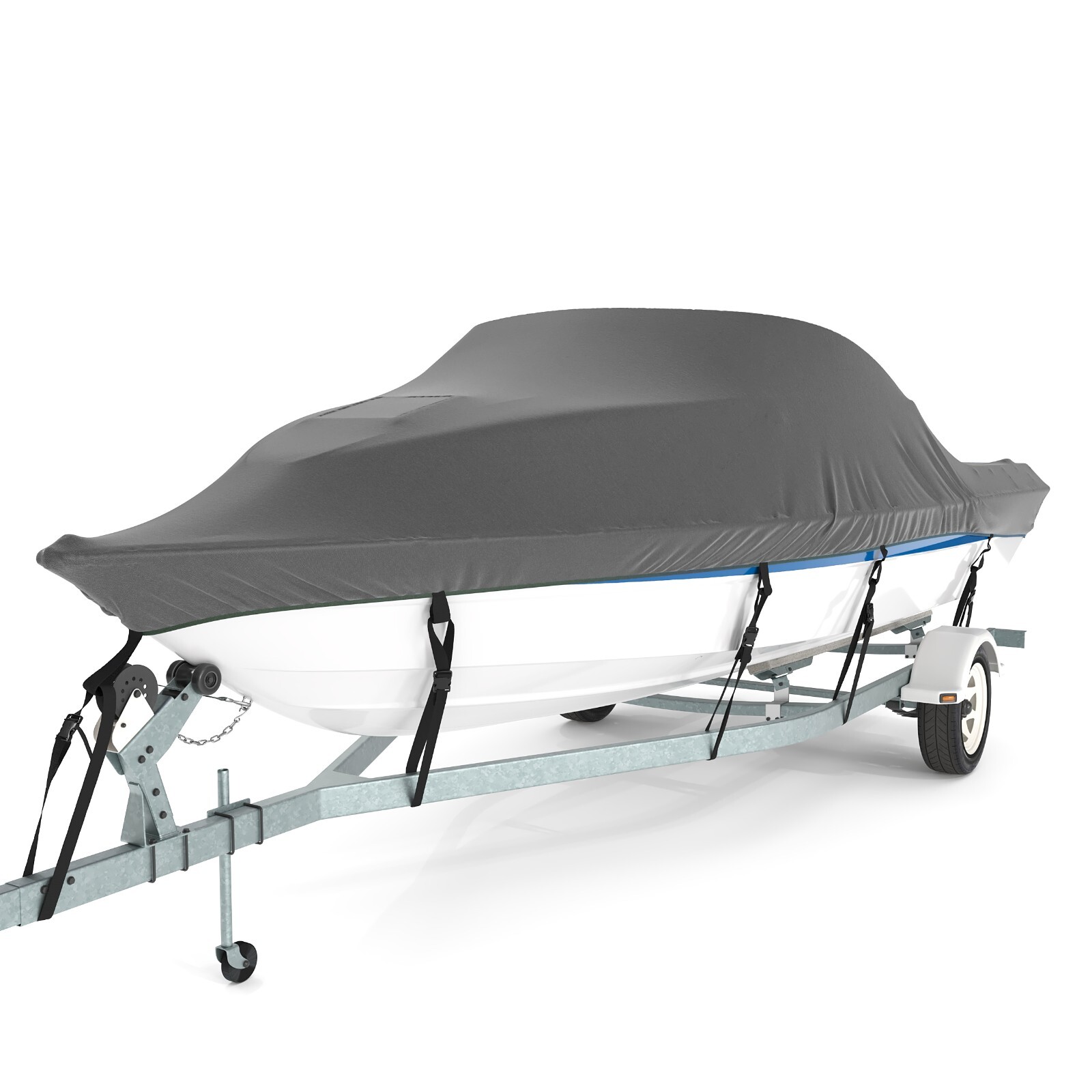 Heavy Duty 600D Waterproof Boat Cover 16-18.5ft Trailerable V-Hull Runabout Boat