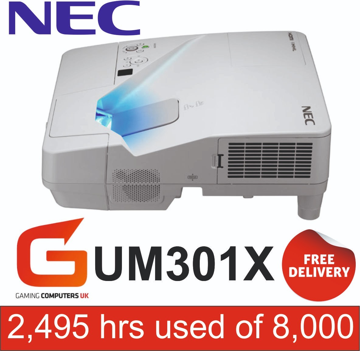 NEC UM301X 3000 ANSI Lumens HDMI XGA PROJECTOR (2,459 HRS USED OUT OF 8,000)
