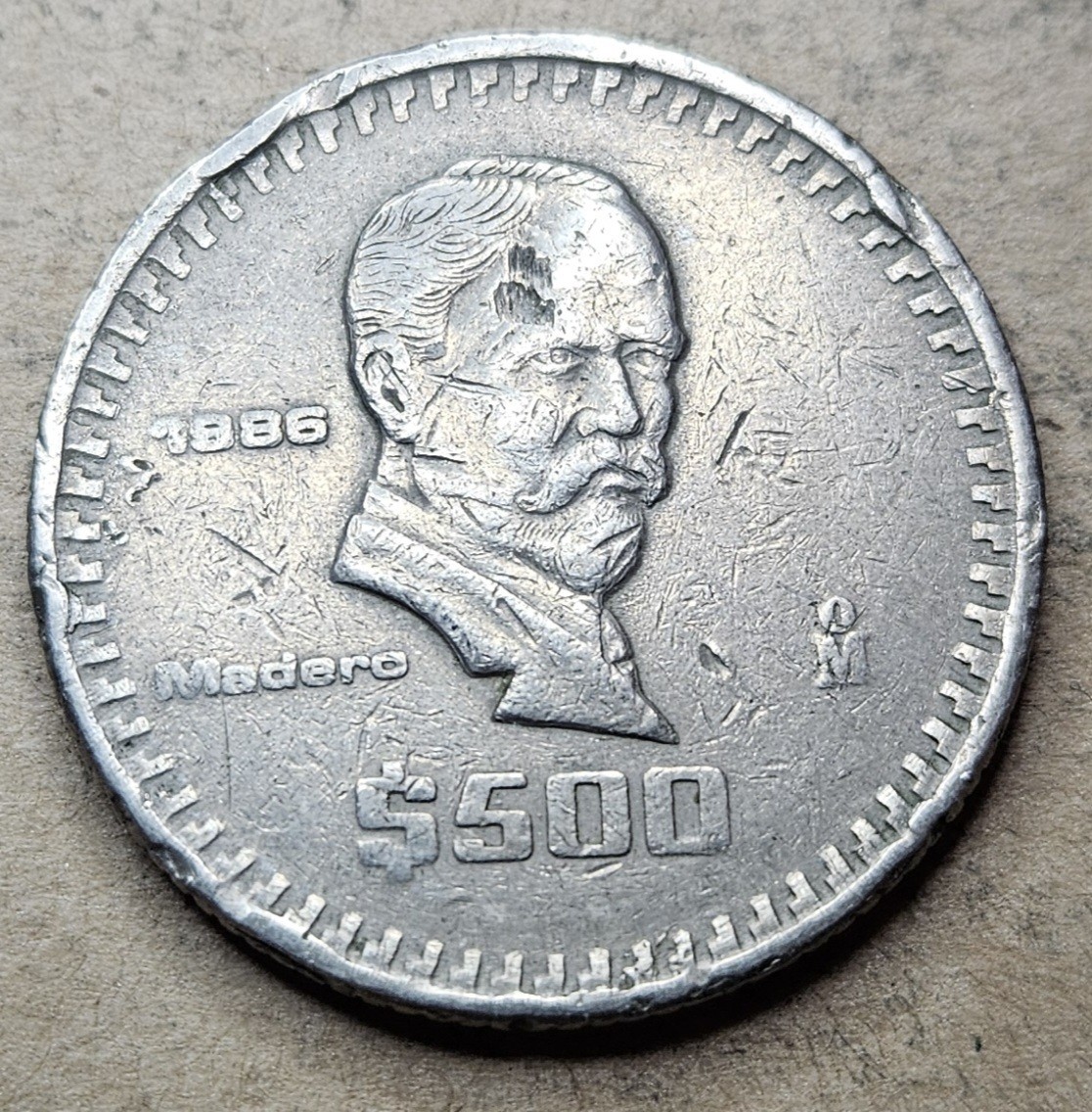 1986 Mexico 500 Pesos - Circulated Mexican Copper Nickel World Coin - Madero