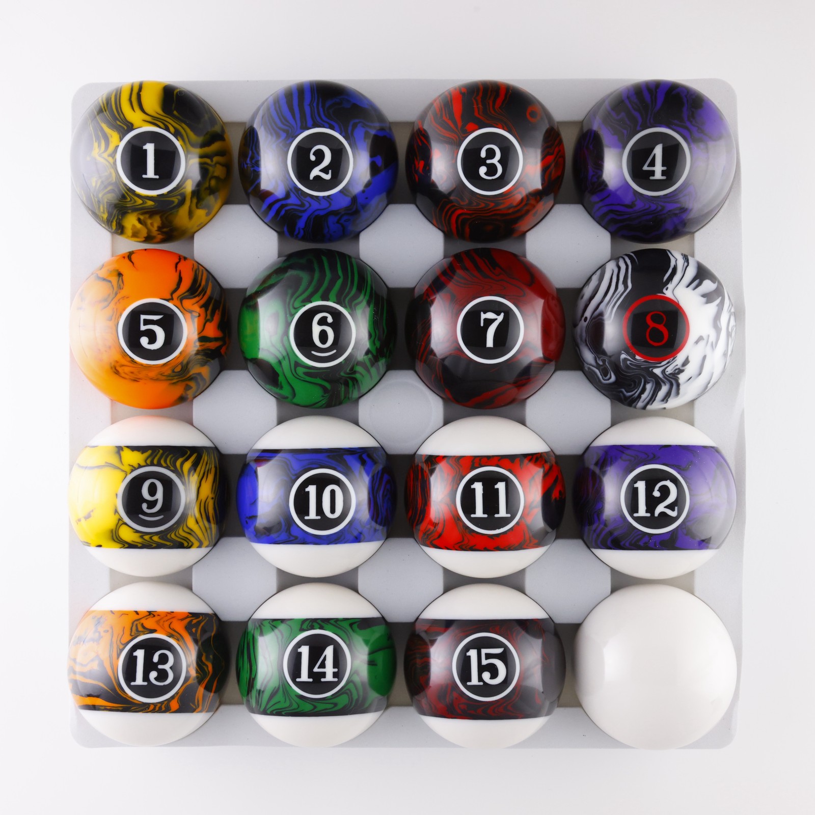 SRS Black Marble 2.25 Regulation Swirl Design Complete Standard Pool Balls Set