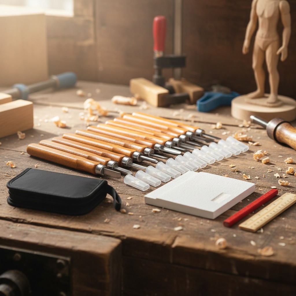 20-Piece Wood Carving Knife Set with Carbon Steel Tools for Beginners & Experts