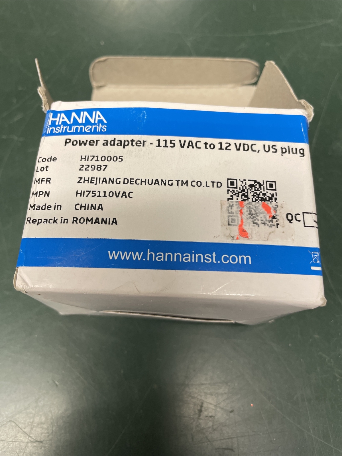 Genuine OEM Hanna Instruments HI 710005 Power Adapter, 110VAC to 12VDC