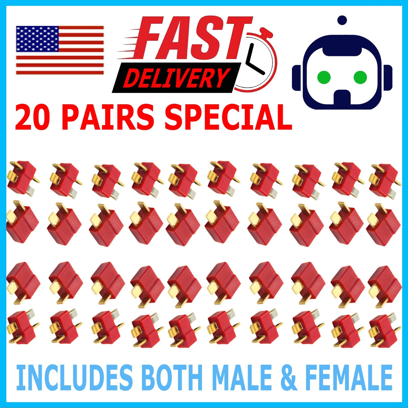 Ultra T-Plug 40 pcs Male/Female Deans Connectors Lipo