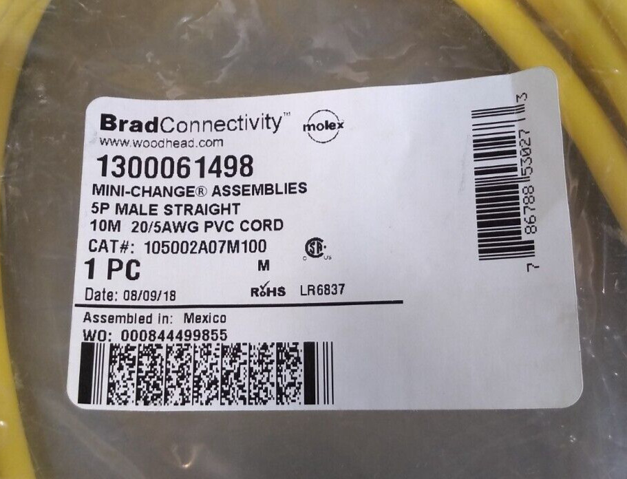 Brad Harrison 105002A07M100 Yellow cordset cable Loc5E29