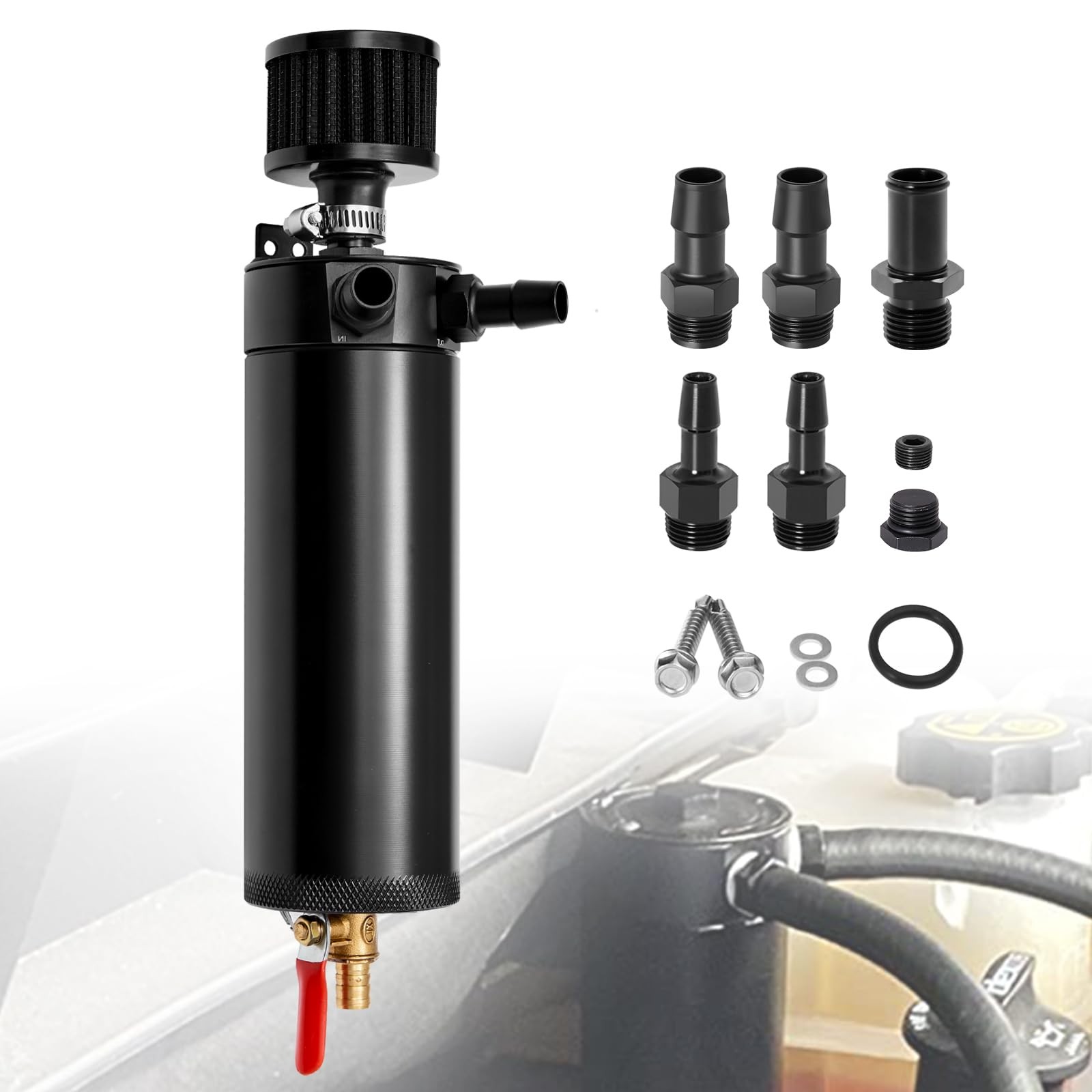 Universal 750m Billet Aluminum 2 Port Baffled Oil Catch Can Kit Reservoir...