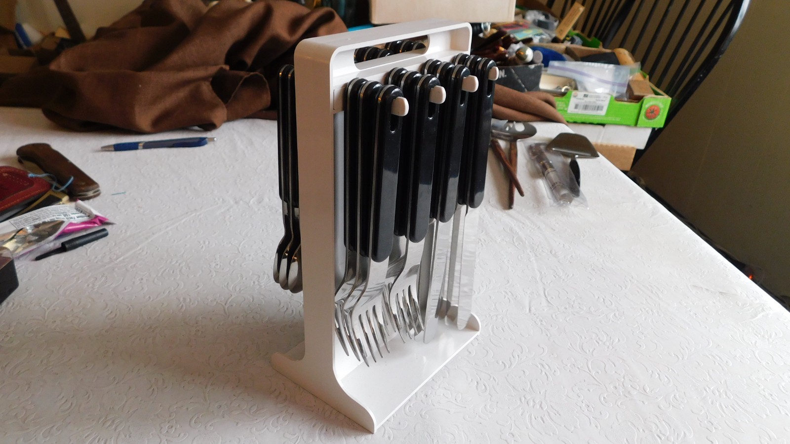 VINTAGE MID CENTURY SCANDIA BY MIC CUTLERY TABLEWARE SET WITH STAND !