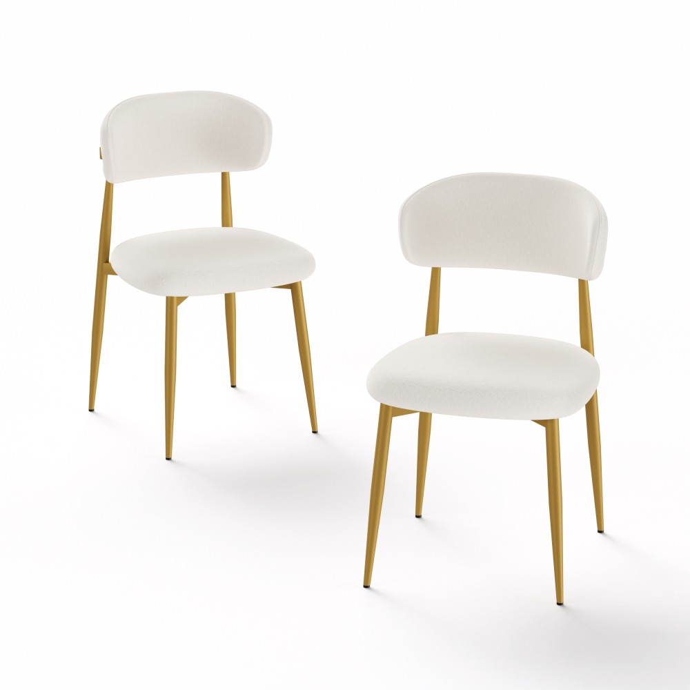 Set of 2 Farmhouse Dining Chairs Padded Velvet Seat, Curved Backrest Metal Legs