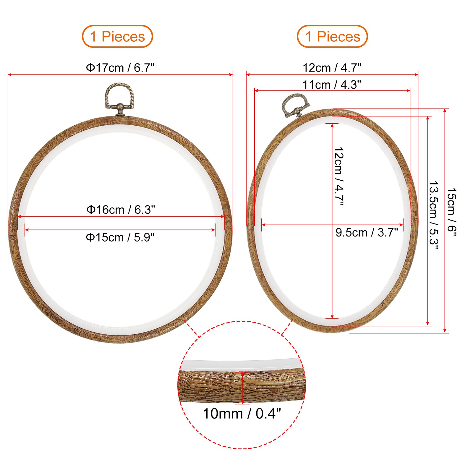 4 Pack Embroidery Hoops Circle Oval Rectangular Octagonal Cross Stitch Ring