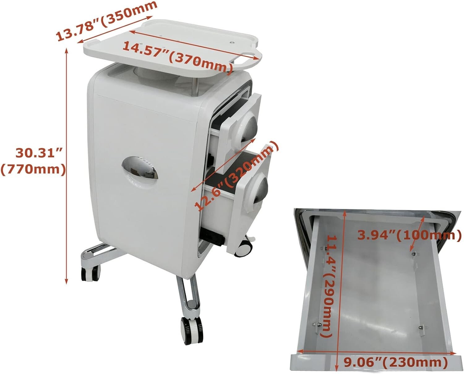 ABS Material Vertical Office Medical Cart Loading 77lb Mobile Trolley Car